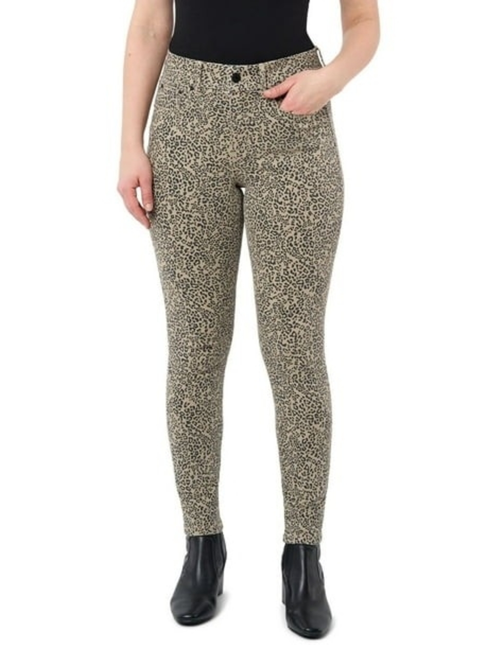 Women's Beige/Black Leopard Print High Rise Ankle Jeans w/ Pockets Size 26